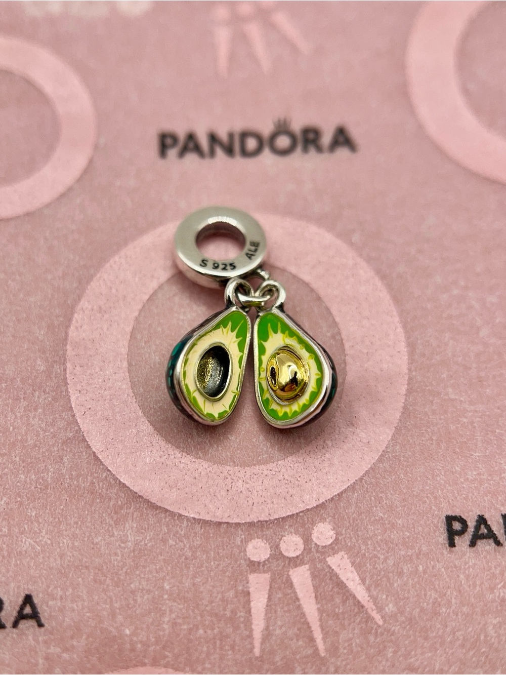 Pandora Two Tone Avocado Split Dangle Silver Charm 799149C01 - Picture 2 of 6